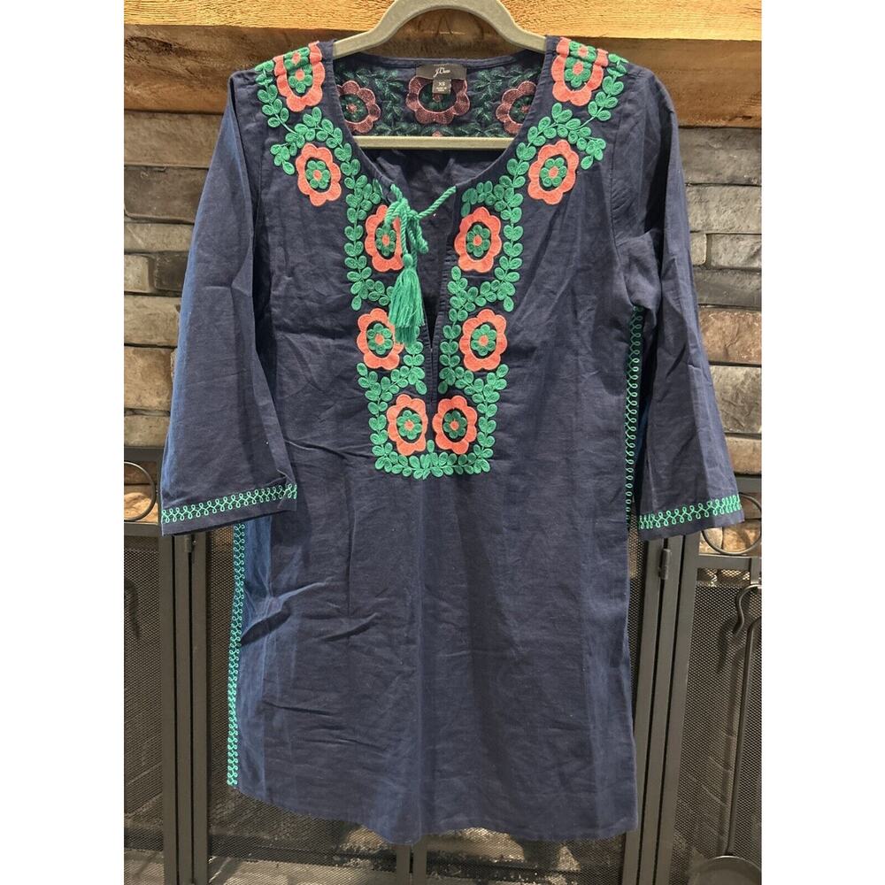 Women’s J.CREW Embroidered Beach Tunic Linen Blend Cover Up Size XS *C7